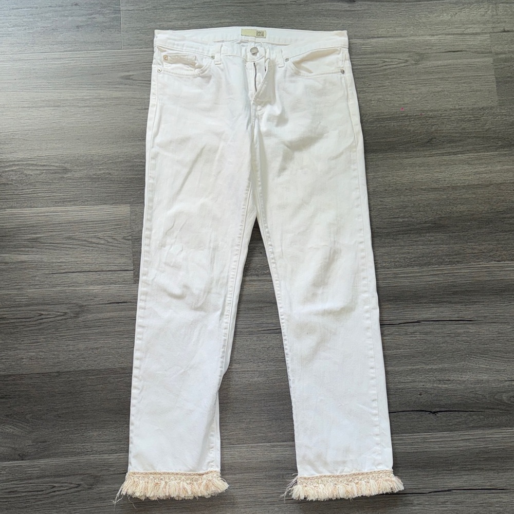 David Kahn White Cropped Jeans with Frayed Hem